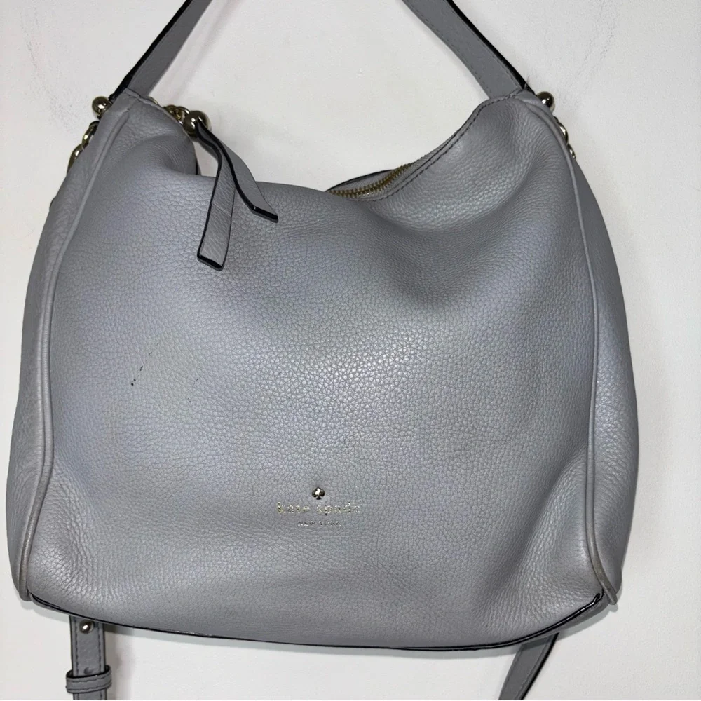 KATE SPADE Grey Pebble Leather Hobo Shoulder Bag Crossbody